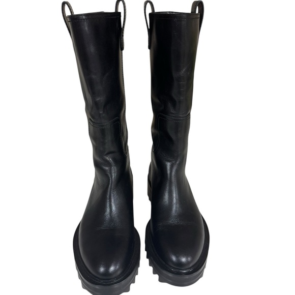 Tamara Mellon Black Leather Easy Rider Pull-on Leather Moto Boots - Picture 3 of 7